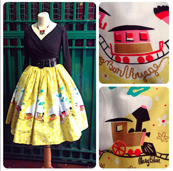 Pin Up Girl "Jenny" skirt with Mary Blair's adorable Train Border Print.