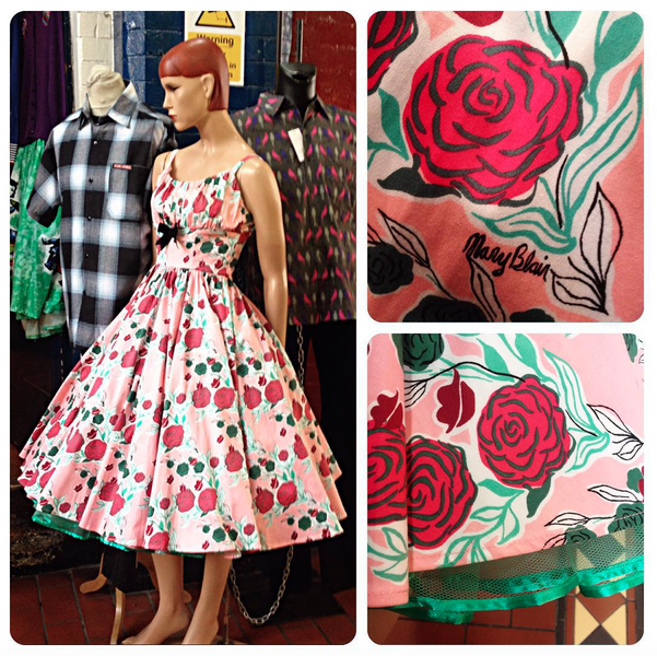 The "Ella Dress"  with a romantic Lips and Roses Print from Mary Blair.